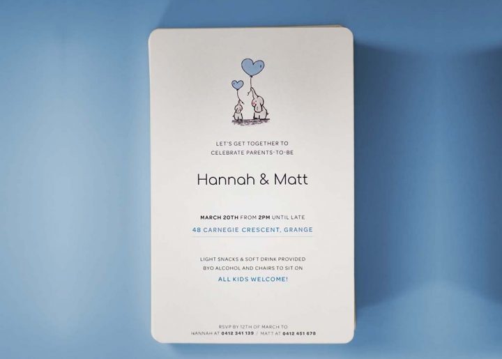 Baby shower invitations on a blue background